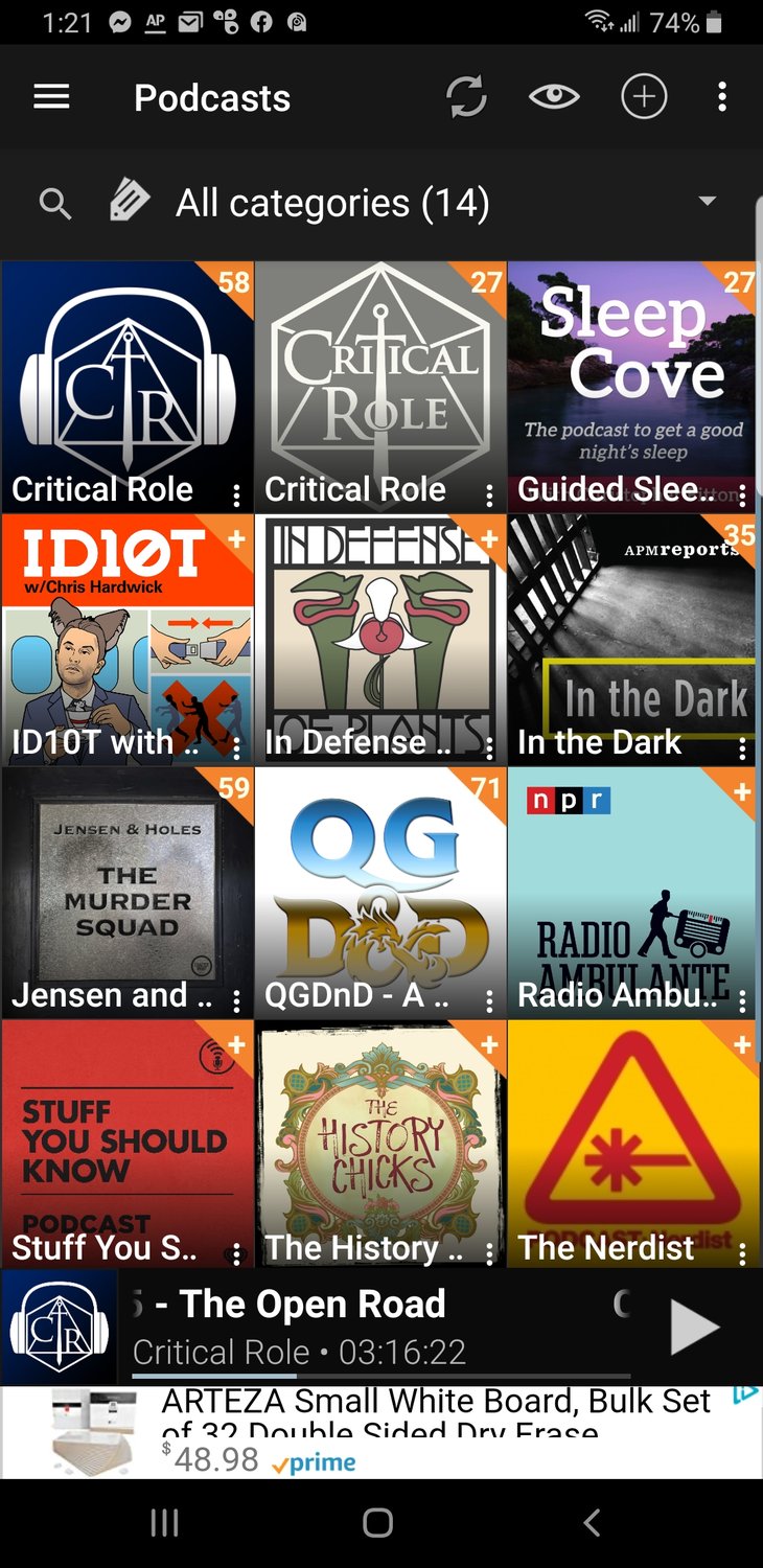 Podcasts are downloadable using a variety of apps or you can listen directly from their respective websites. This screenshot is from one such app called Podcast Addict which is part of a crowd of podcast players compatible with Apple, Microsoft and Android devices.